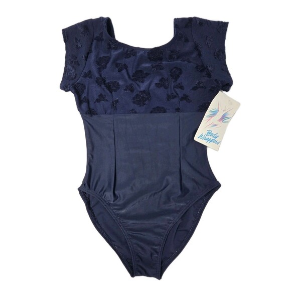 Body Wrappers VTG Embossed Floral Navy SS Dance Leotard Size Preteen Adult XS/S - Picture 10 of 16